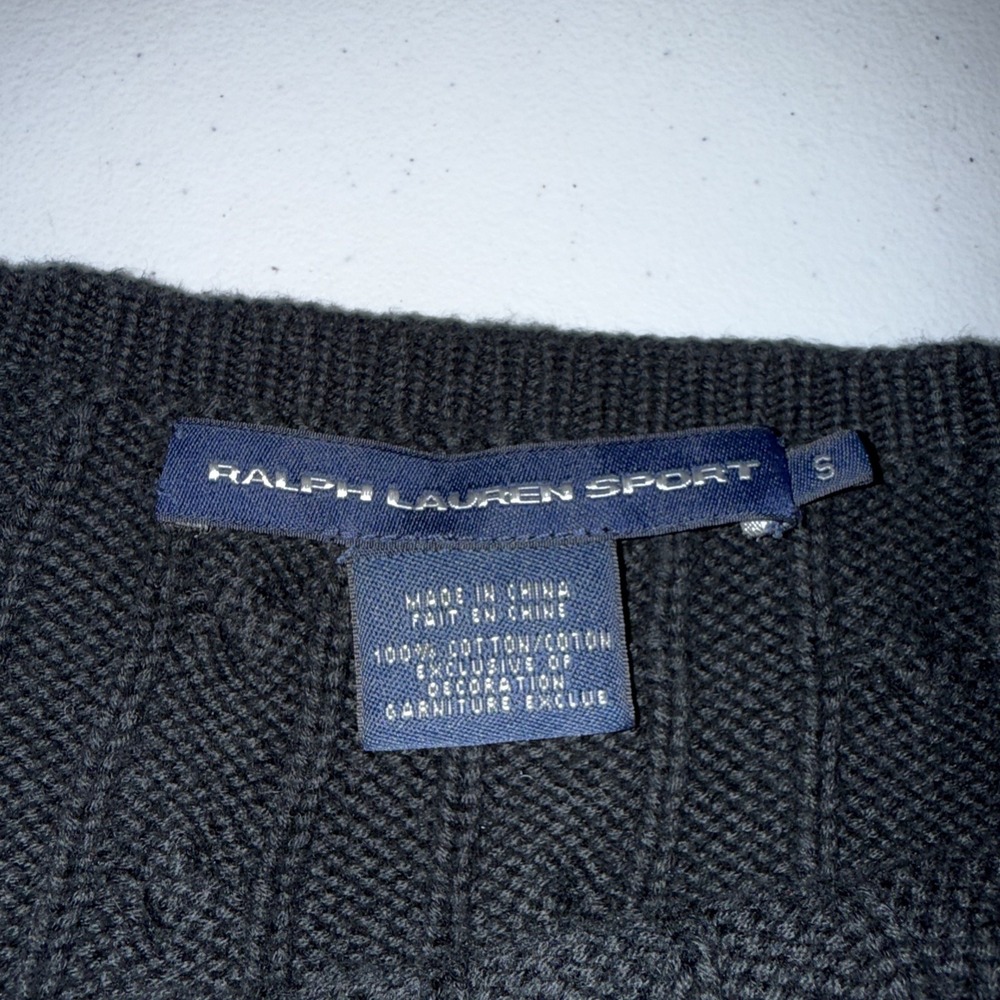 Ralph Lauren Golf Sweater Womens Small Black Cable Knit Crewneck Pink Pony VTG - Picture 8 of 10